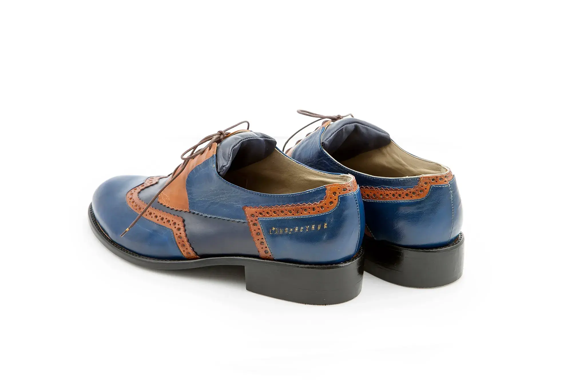 Blue and Tan Brogues, seen from behind