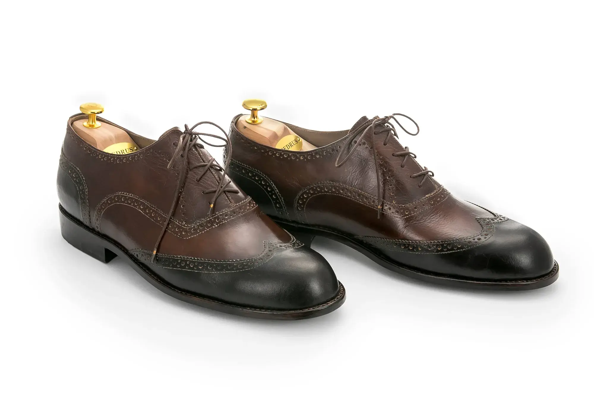 Brown and Black Brogues, seen from the front at an angle