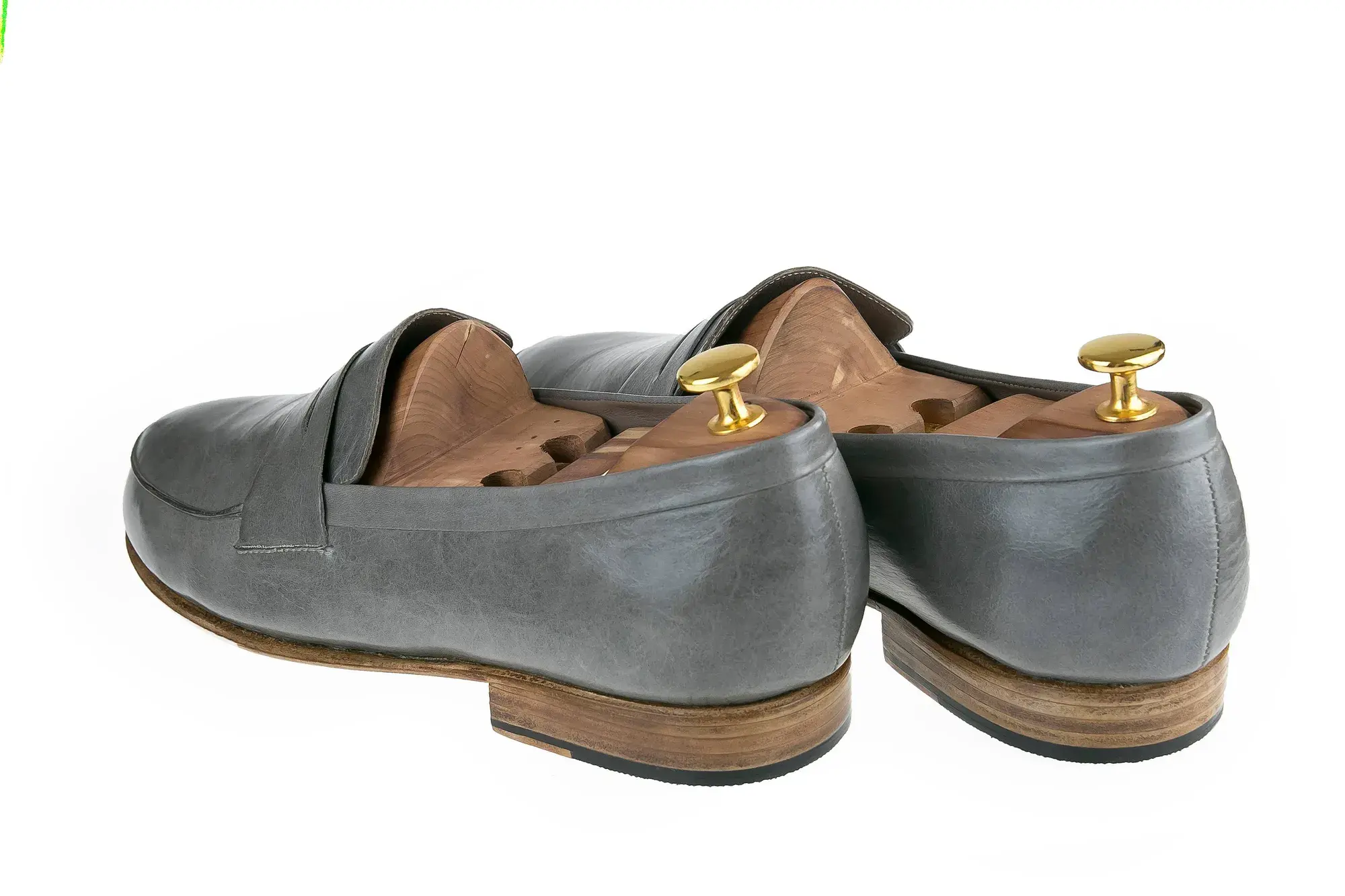 Grey Penny Loafers, seen from behind