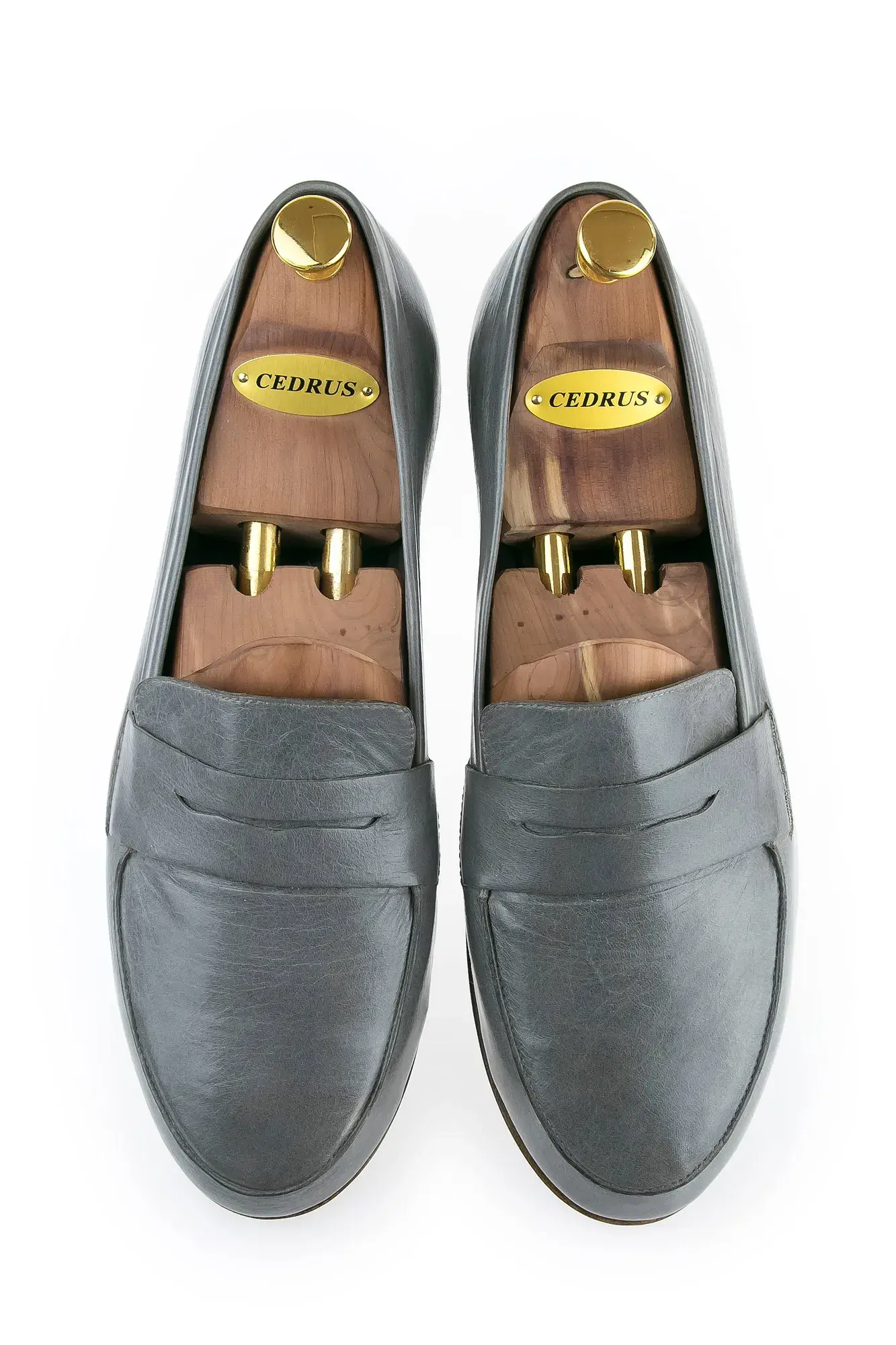 Grey Penny Loafers, seen from above