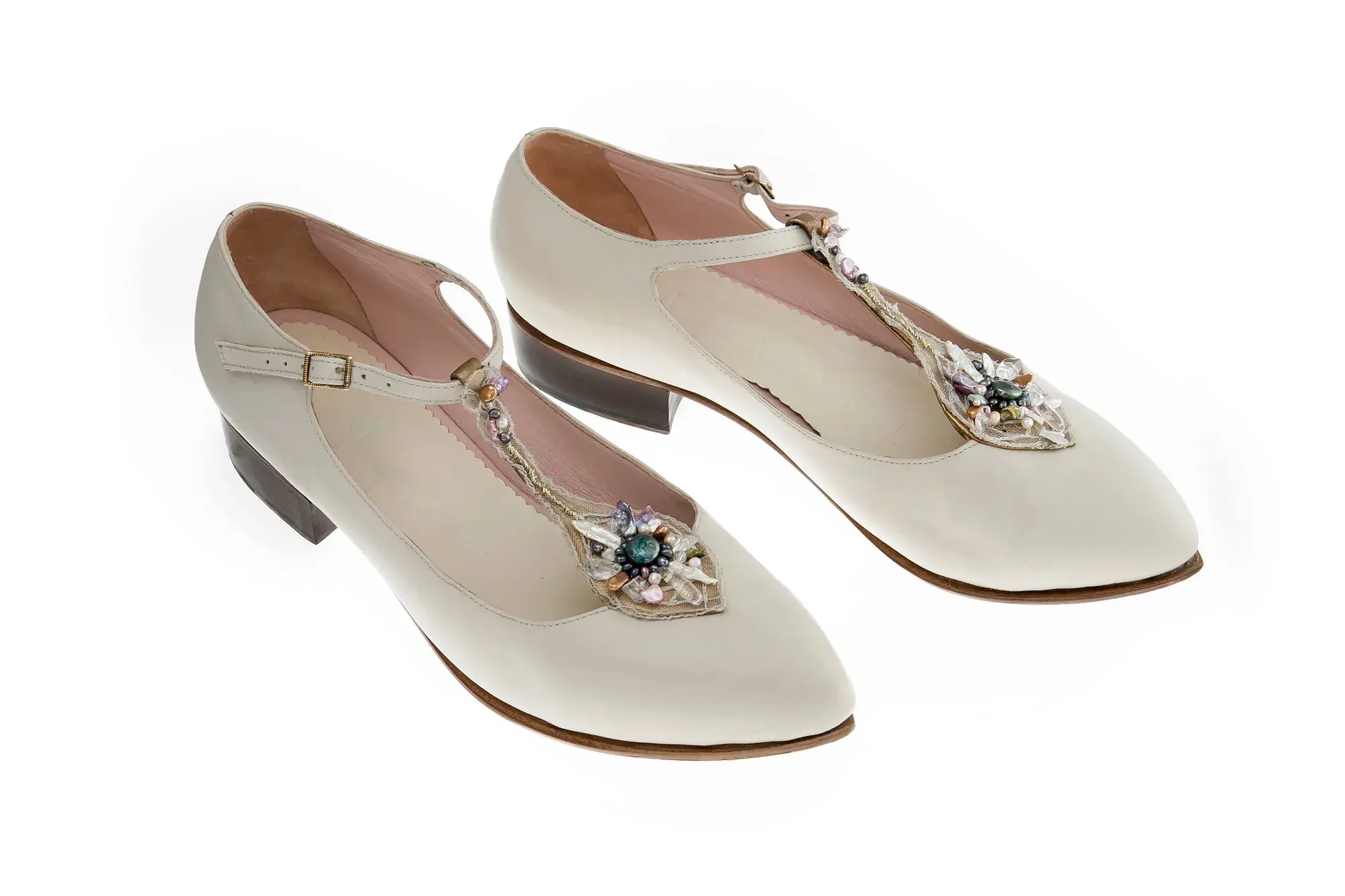 Ivory Jewelled T-bars, the pair side by side