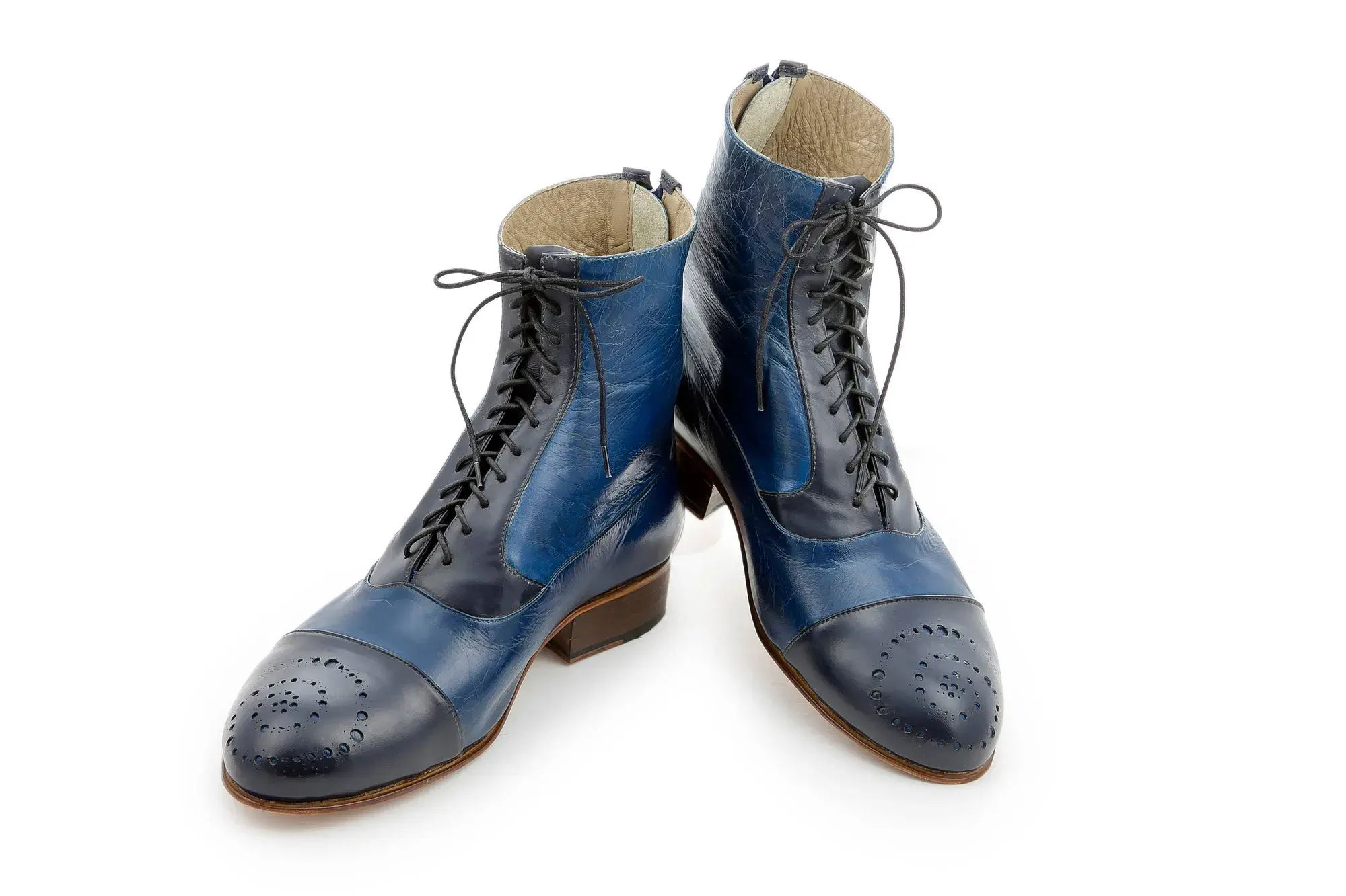 Navy Capped Boots, seen from the front at an angle
