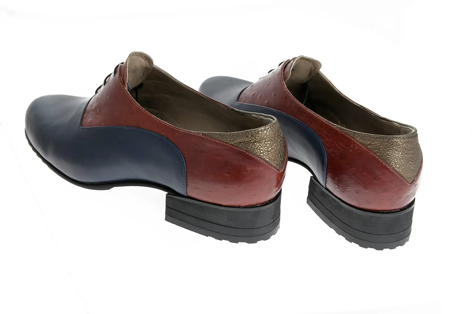 Navy and Rust Oxfords, seen from behind