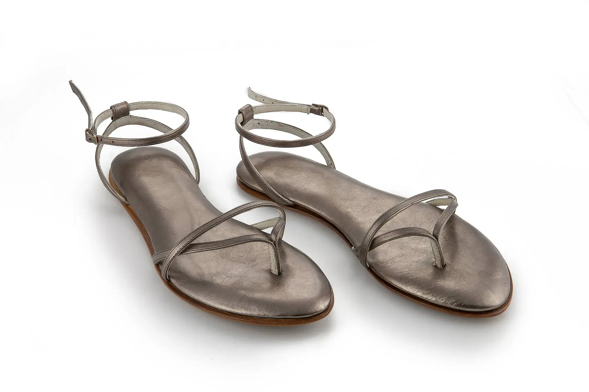 Pewter Sandals, seen from the front at an angle