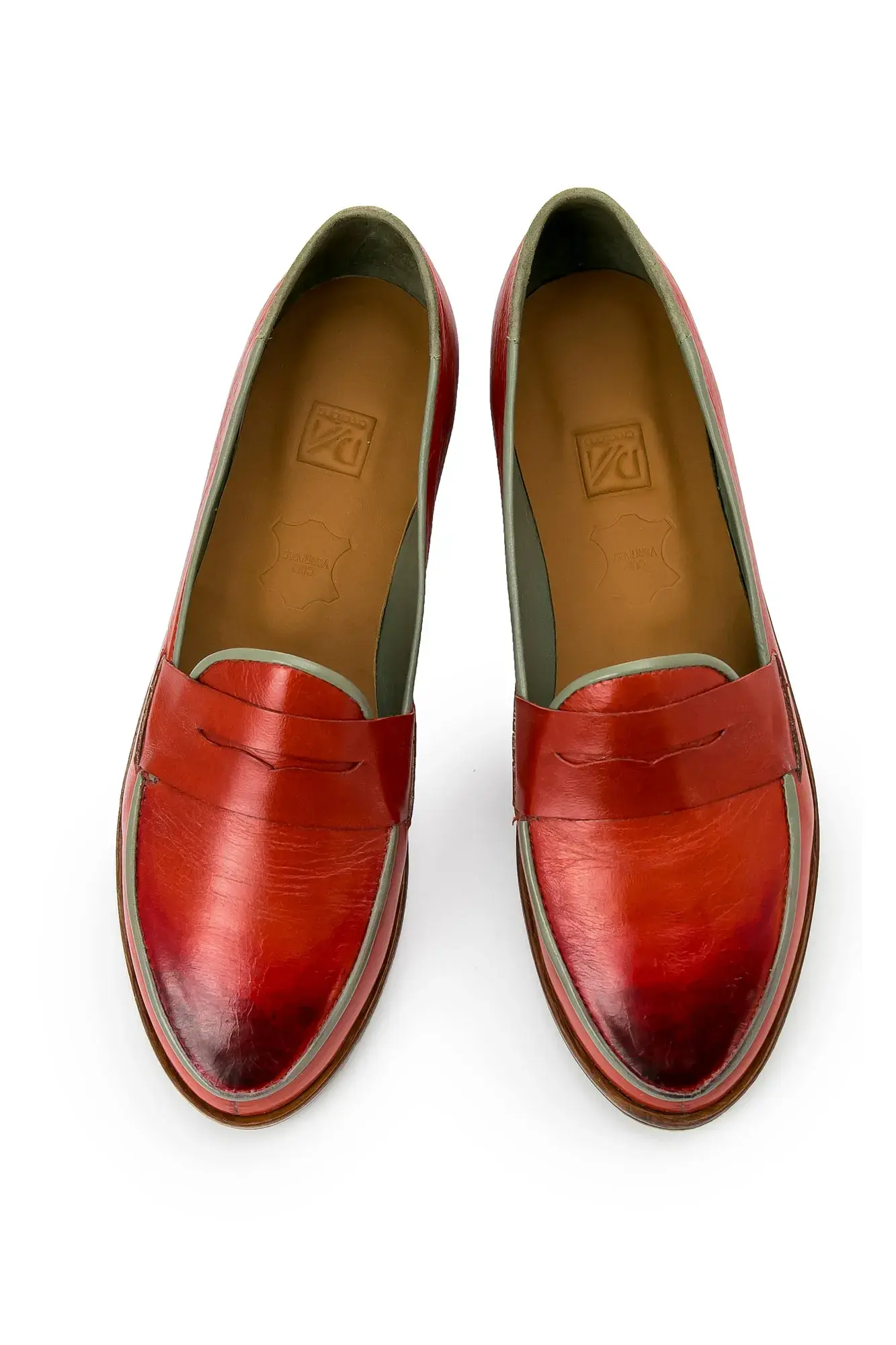 Red Penny Loafers, seen from above
