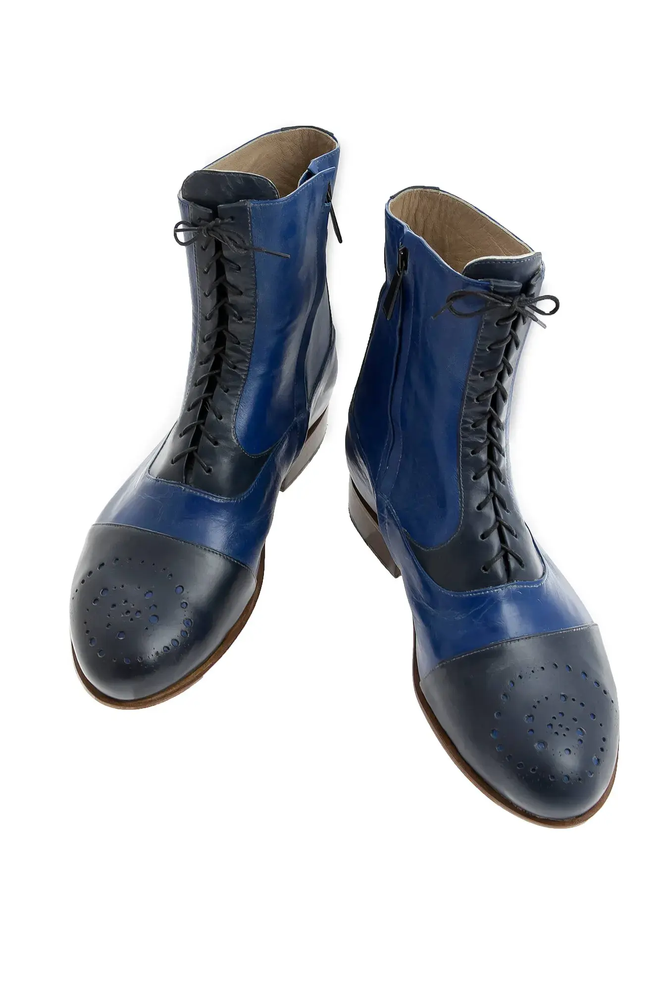 Royal Blue and Navy Boots, seen from the front at an angle