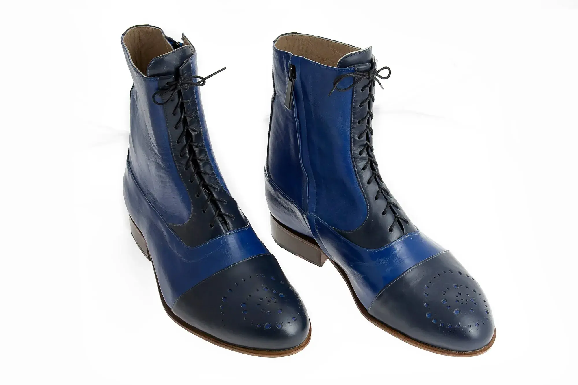 Royal Blue and Navy Boots, seen from the front