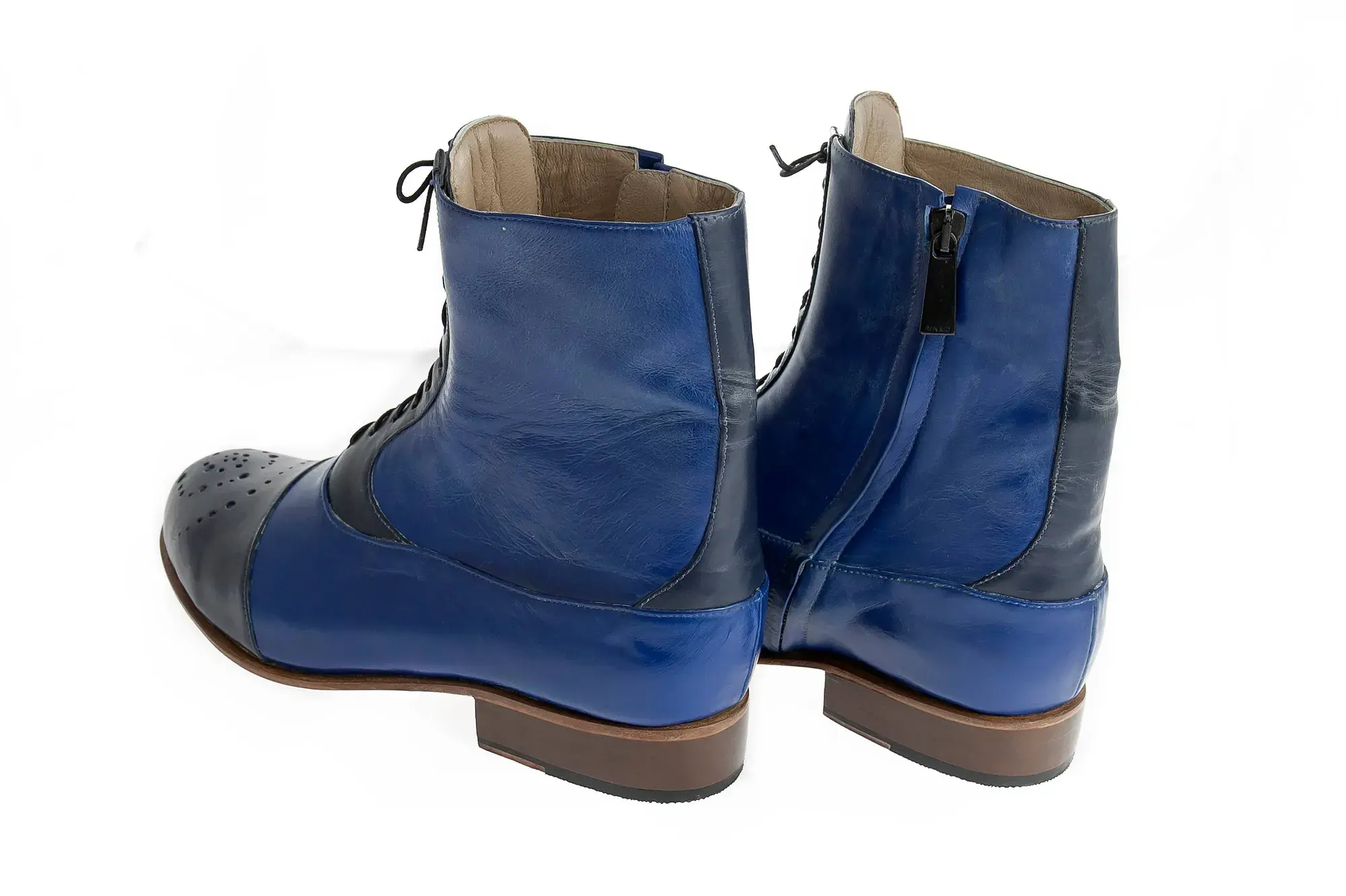 Royal Blue and Navy Boots, seen from behind
