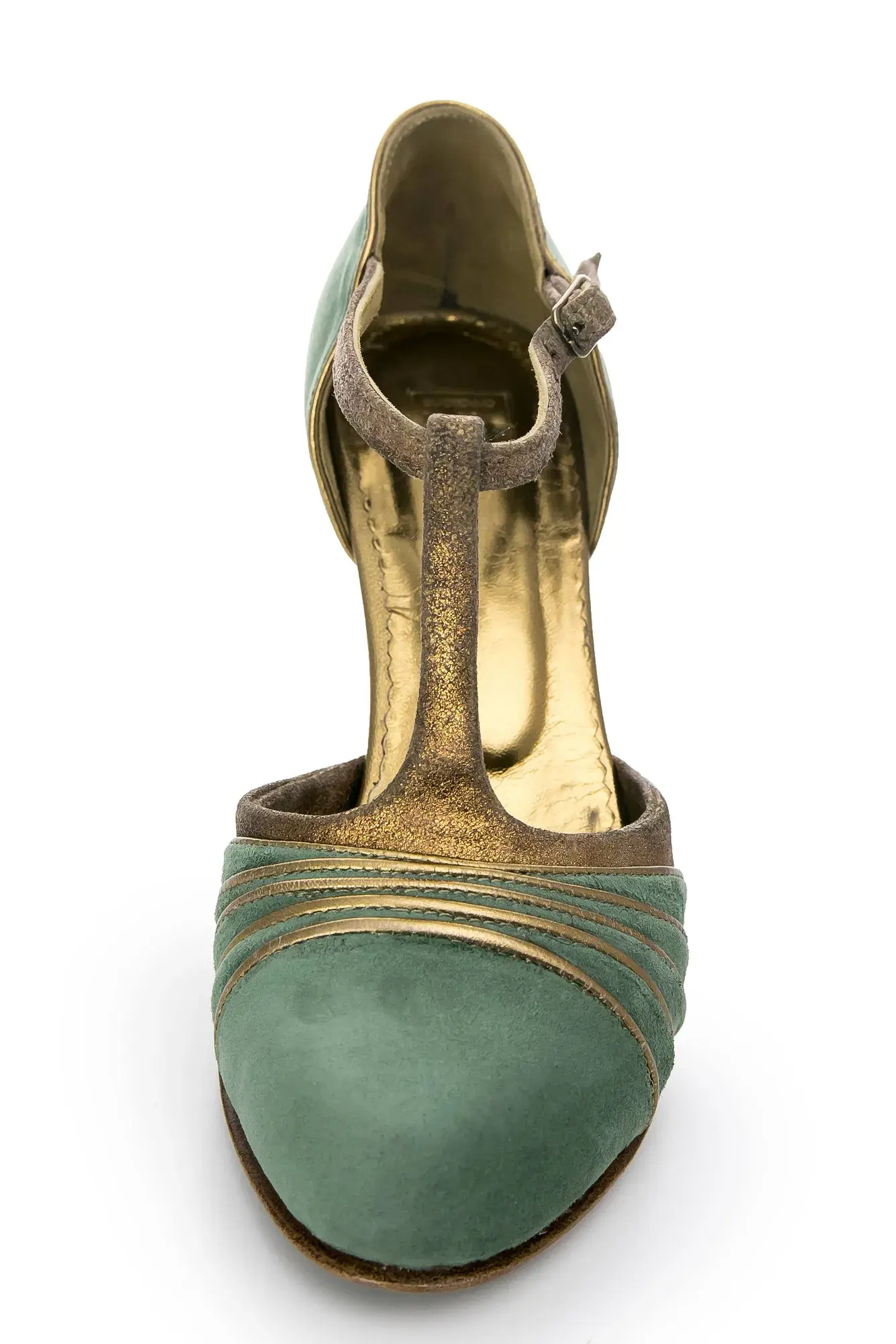 Sage T-bar Heels, seen from the front